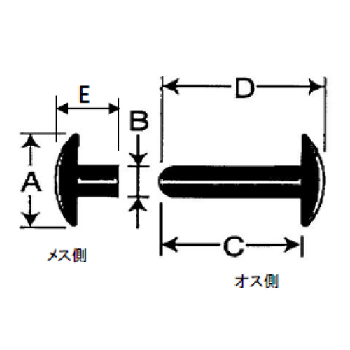 A：9.0mm　　C：10.7mm\nD：11.5mm　　E：5.0mm\nB：(メス)3.2mm　(オス)3.0mm