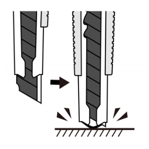 使用時にはしっかりと刃をロックしながらも、本体を落としてしまった際には刃がホルダー内に戻りやすい独自のワンウェイロック機構を搭載しています。