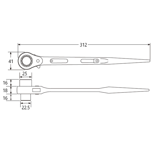 EA602AJ-9.5｜16x18mm/312mm 両口ラチェットレンチ(ｼﾉ付)のページ -