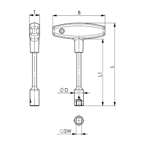 SW：10mm　L1：125mm\nB：100mm　D：17mm　L：155mm