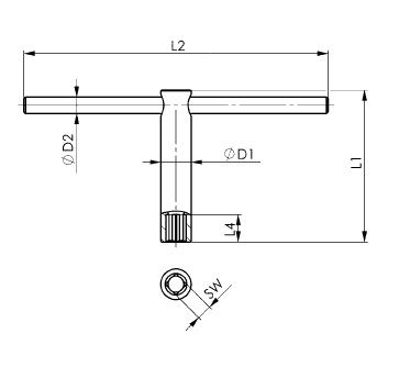 SW：10mm、D1：20mm、D2：11.0mm、L1：200mm、L2：200mm、L4：18mm