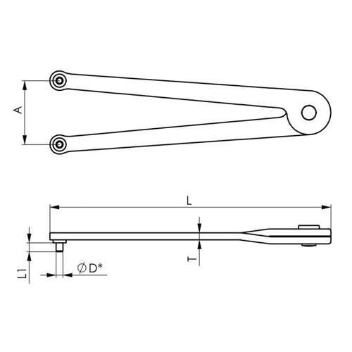 A：11～60mm、φD：3mm\nL1：4mm、L：160mm、T：4mm