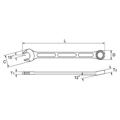 C：65.5mm　　D：47mm　　L：400mm\nT1：11.5mm　　T2：18.5mm
