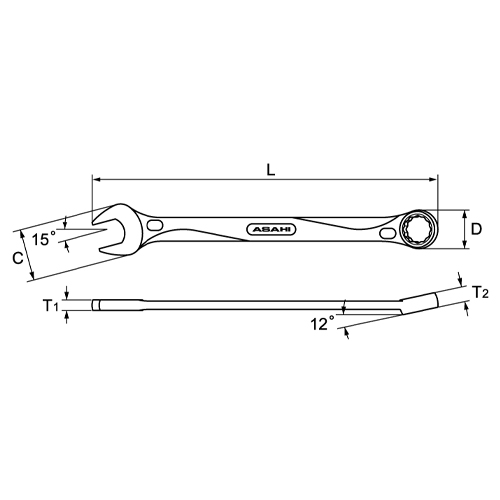 C：15.5mm　　D：12.4mm　　L：120mm\nT1：3.5mm　　T2：5mm