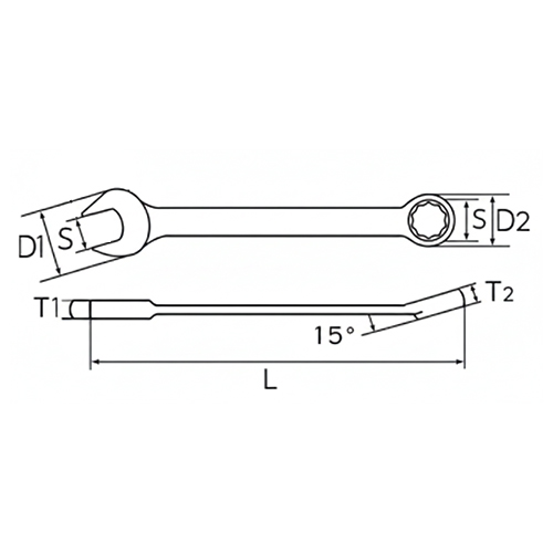 S：29mm、D1：60mm、D2：43.6mm、T1：10mm、T2：18mm、L：421mm