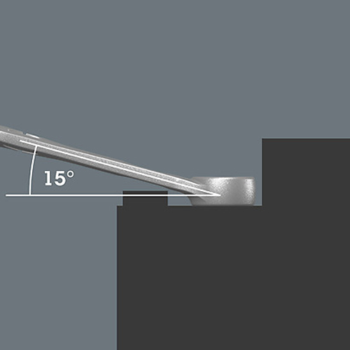 メガネレンチヘッドは、レンチの軸に沿って15度傾けられていて、作業中の損傷を避けます。