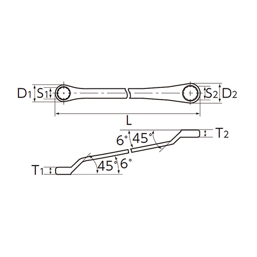 S1×S2：29×32㎜\nD1：44㎜ 　  D2：47㎜\nT1：18㎜  　 T2：18㎜  　 L：460㎜\n