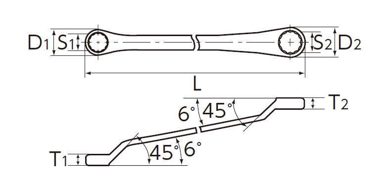 S1×S2：3/4×25/32、D1：28mm、D2：30mm、T1：12mm、T2：12mm、Ｌ：309mm