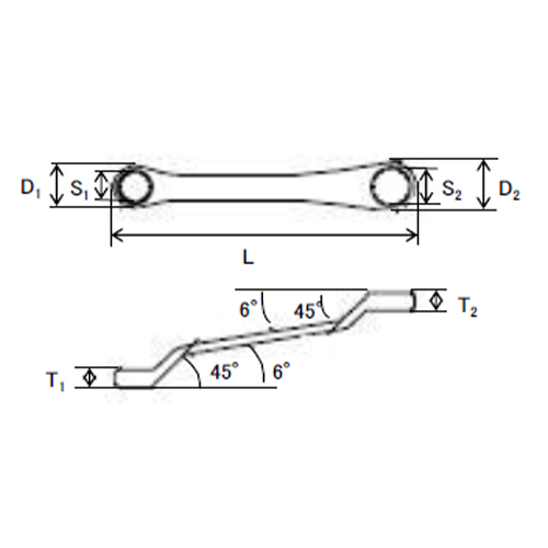 S1×S2：13×15㎜\nD1：19.3㎜ 　  D2：22.8㎜\nT1：8.3㎜  　 T2：9.8㎜  　 L：156㎜\n\n