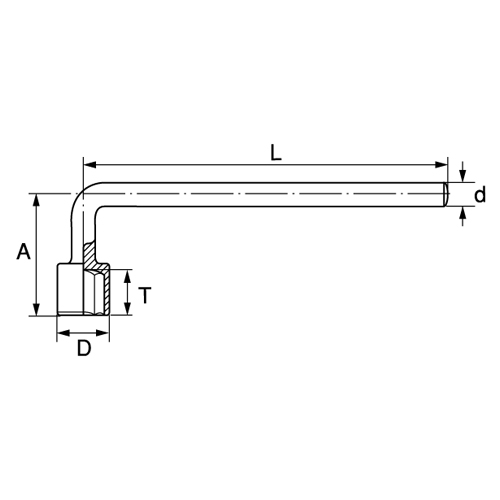 D：18mm　　T：16mm\nA：35mm　　L：190mm　　d：10mm