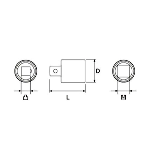 差込角（凹）：1/2”　　　差込角（凸）：3/8”\nD：22㎜　　　L：35㎜