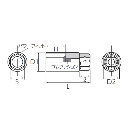 サイズ（mm）\nS：19、D1：26、D2：21、H：24、l：15、L：60