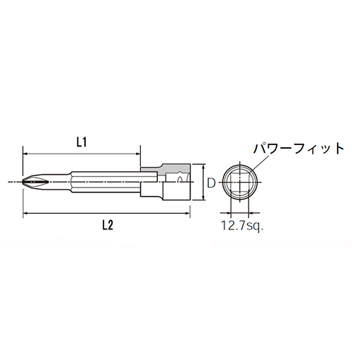 (＋)ビットソケット\nD：22㎜　　　L1：37㎜　　　L2：70㎜