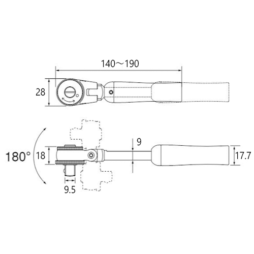 D：28mm、T：18mm、t1：9mm、t2：17.7mm