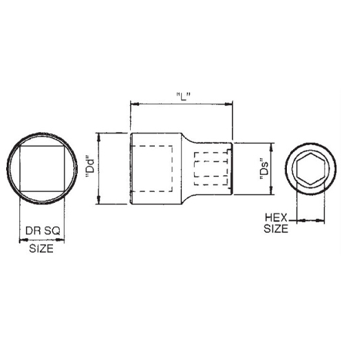 DR SQ：3/8”　HEX SIZE：5/16”\nL：31.8mm　Ds：14.3mm　Dd：17.5mm