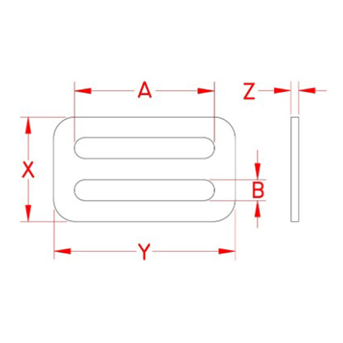 A:25.4mm、B:3.81mm、X:24.13mm、Y:34.29mm、Z:2.79mm