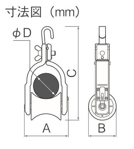 サイズ（mm）\nA：147　B：104　C：298　D：100