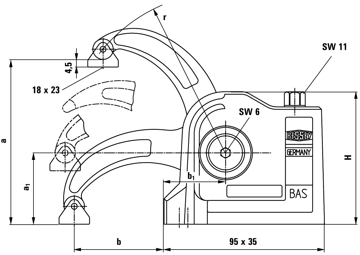 a：88mm、a1：42mm、b：40mm、b1：36.5mm、r：75mm、H：78mm