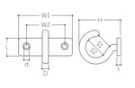 L：18mm、W：58mm、P：40mm、H：58mm、D：10mm、S1：19mm、S2：29mm、d：8mm、t：4mm