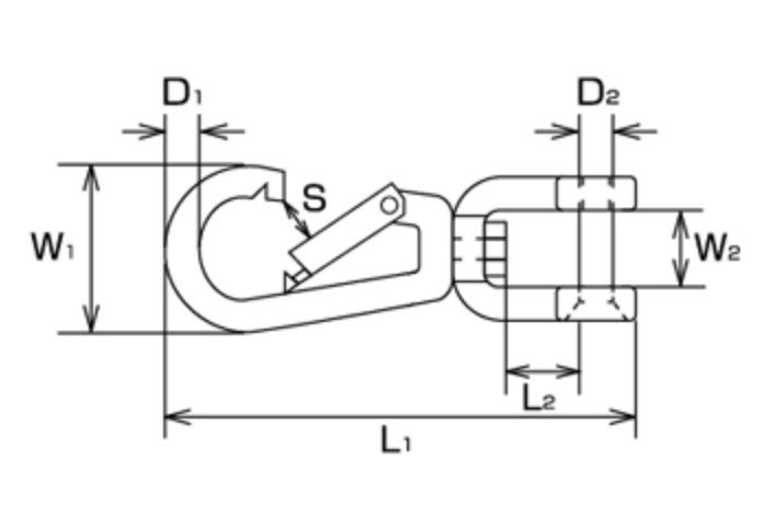 サイズ(mm):\nD1:6、D2:6、L1:84、L2:10、W1:32、W2:15、S:9、捻径:M-6