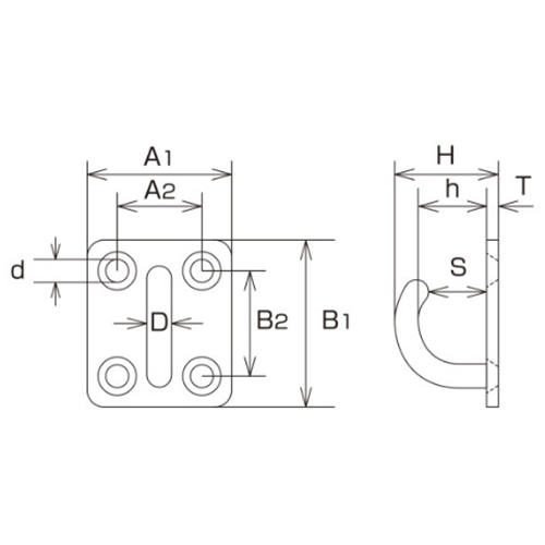 D：6㎜　　　A1：34㎜　　　A2：20㎜\nB1：40㎜　　　B2：25㎜　　　H：25.5㎜\nｈ：17㎜　　　ｄ：5.2㎜\nＳ：14㎜　　　Ｔ：2.5㎜