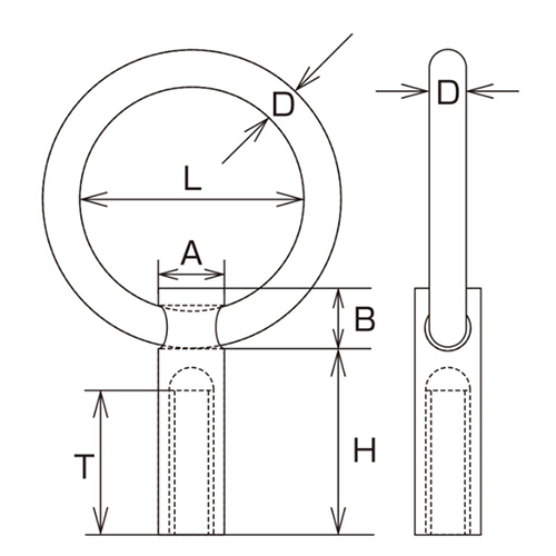 D：6㎜　　　L：40㎜　　　H：35㎜\nA：12㎜　　　B：12㎜　　　T：25㎜\n捻径：M-8