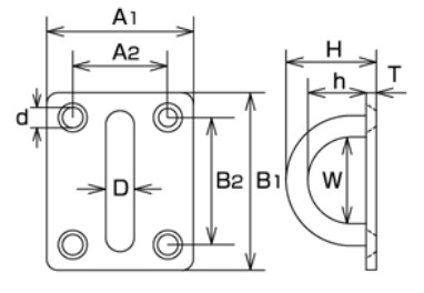 サイズ(mm)\nD：4、A1：25、A2：16、B1：28、B2：18、H：16、h：10、W：11.5、d：3、T：2