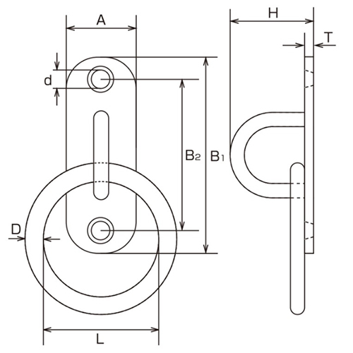 D：5㎜　　　L：30㎜　　　A：15㎜\nB1：45㎜　　　B2：35㎜　　　H：19.5㎜\nｄ：4.2㎜　　　Ｔ：2㎜