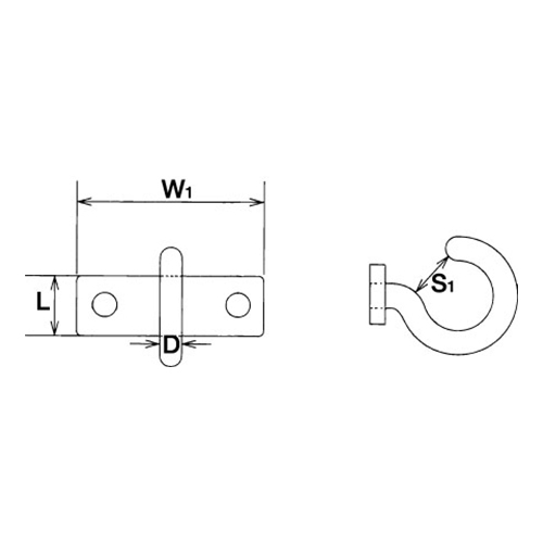 D：3mm、L：7.5mm、W1：25.5mm、S1：6.5mm