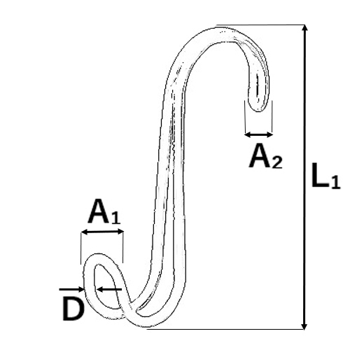 D：3mm、L1：150mm、A1：17mm、A2：7mm