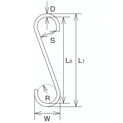 D：5.5㎜　　　L1：300㎜　　　L2：289㎜\nW：54㎜　　　S：40㎜　　　R：21㎜