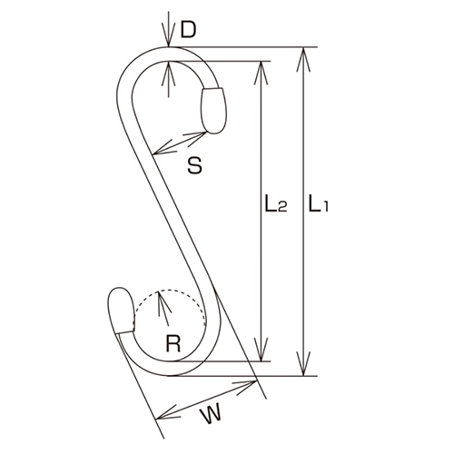 D：6㎜　　　L1：180㎜　　　L2：168㎜\nW：57㎜　　　S：38㎜　　　R：22mm