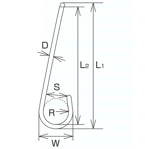 D：5.5㎜　　　L1：250㎜　　　L2：239㎜\nW：54㎜　　　S：40㎜　　　R：21㎜