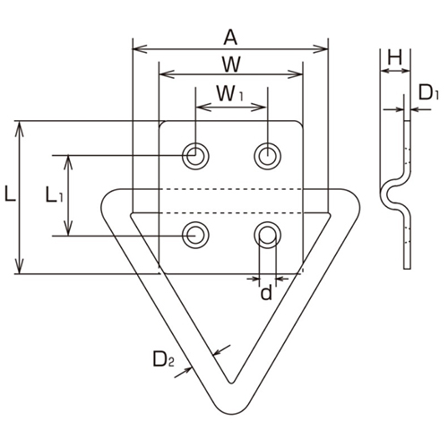 D1：1.5㎜　　　L：28㎜　　　L1：17㎜\nW：28㎜　　　W1：14㎜　　　H：7.5㎜\nｄ：3.2㎜　　　Ｄ2：5㎜　　　Ａ：35㎜