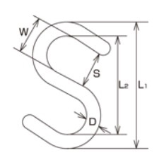 サイズ(mm)\nD：6、L1：53、L2：41、W：15、S：13