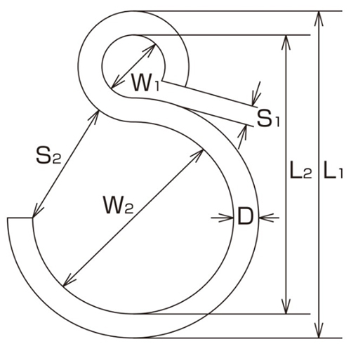 D：4㎜　　　L1：41.5㎜　　　L2：33.5㎜\nＷ1：7.5㎜　　　Ｗ2：20㎜\nＳ1：3.5㎜　　　Ｓ2：15㎜