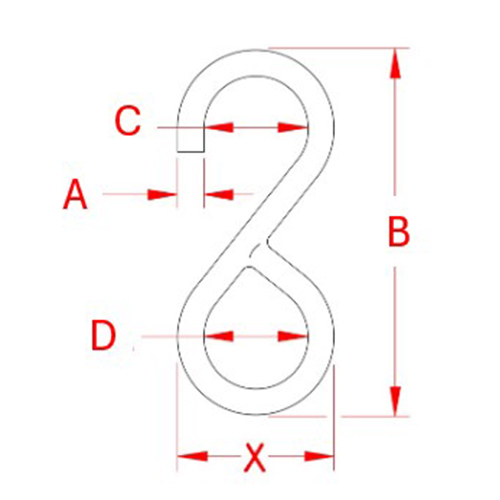 A：6.3mm、B：88.9mm、C：25.4mm、D：25.4mm、X:38.1mm