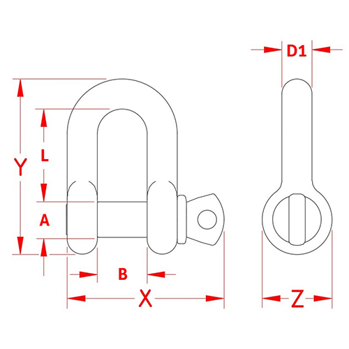 A:7.8mm、D1:6.4mm、B:11.7mm、L:22.1mm、X:37.6mm、Y:40.6mm、Z:15.2mm