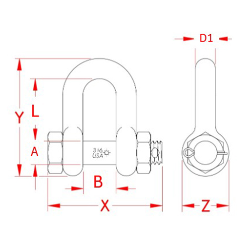 D1：6.4mm、B：11.7mm、L：22.1mm、A：7.9mm、X：40.4mm、Y：39.4mm、Z：15.5mm