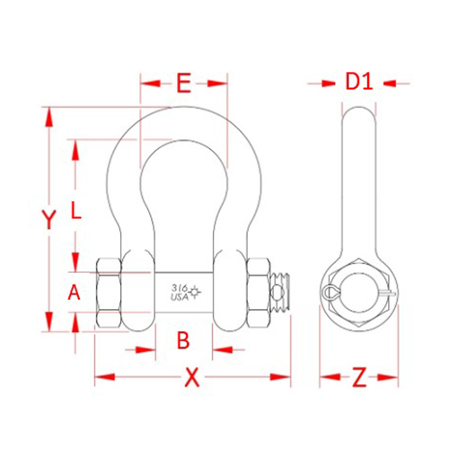 D1：6.4mm、B：11.9mm、L：28.2mm、A：7.9mm、E：19.1mm、X：42.2mm、Y：45.5mm、Z：15.5mm