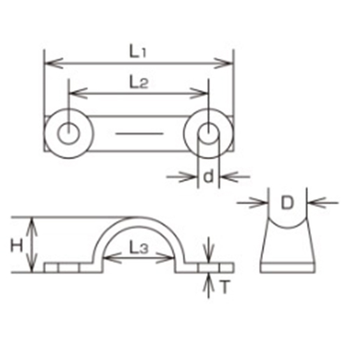 D：10㎜　　　L1：51㎜　　　L2：36㎜\nL3：16㎜　　　H：17㎜\nｄ：6㎜　　　Ｔ：0.6㎜