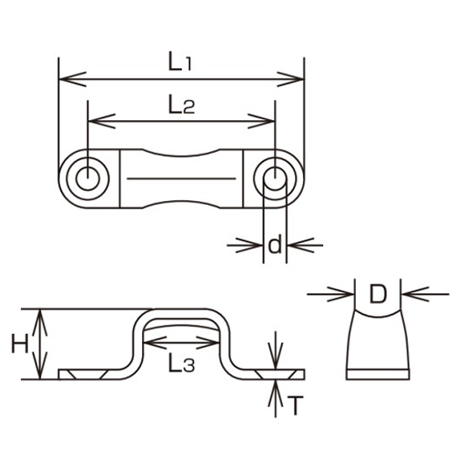 D：8.5㎜　　　L1：45㎜　　　L2：34㎜\nL3：14㎜　　　H：14㎜\nｄ：4.2㎜　　　Ｔ：1.4㎜
