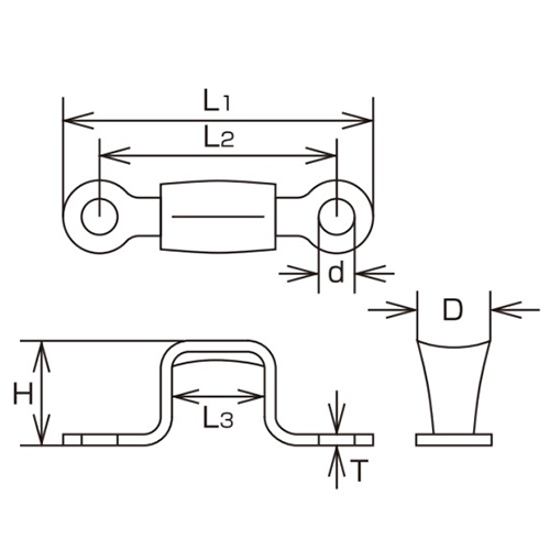 D：12㎜　　　L1：51㎜　　　L2：38㎜\nL3：15㎜　　　H：19㎜\nｄ：5.8㎜　　　Ｔ：1.5㎜