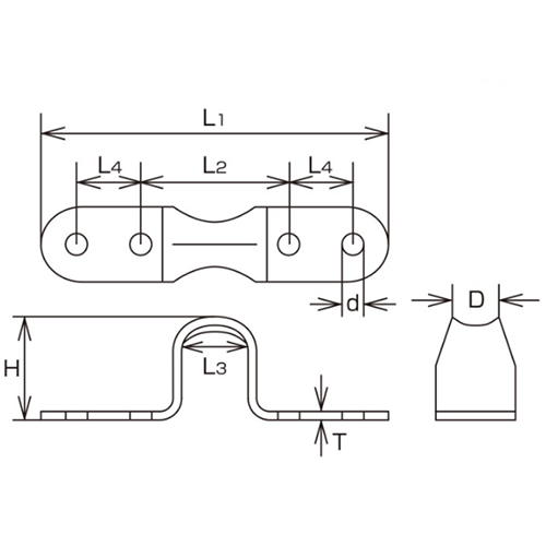 D：10.5㎜　　　L1：84㎜　　　L2：36㎜\nL3：16㎜　　　L4：15.5㎜　　　H：26.5㎜\nｄ：5㎜　　　Ｔ：1.4㎜