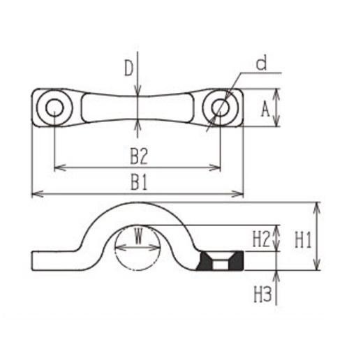 A：9mm　　B1：45mm　　B2：34mm\nD：5mm　　d：4mm　　H1：14mm\nH2：5mm　　H3：4mm　　W：9mm