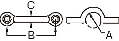 A：23.6mm、B：63.5mm、C：6.4mm