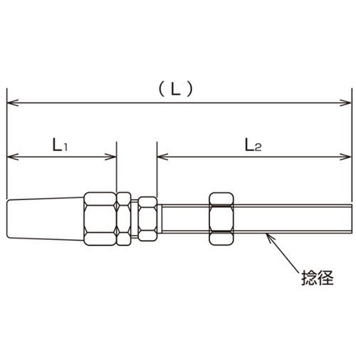 (L)：100㎜　　　L1：32㎜　　　L2：55㎜\n捻径：M-8　　　適合ワイヤー径：4㎜