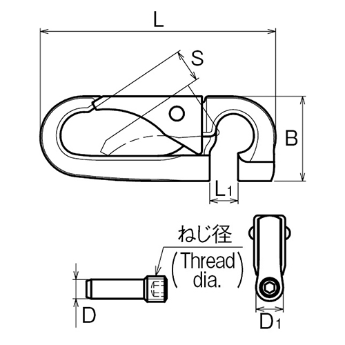 サイズ（mm）\nL：75、L1：9、B：27、S：9、D：5、D1：8.5