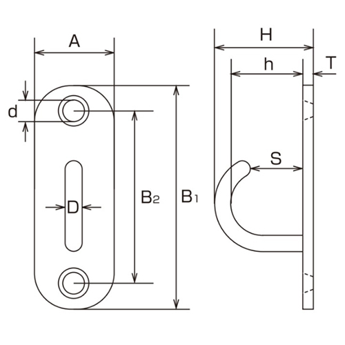D：5㎜　　　　A：15㎜　　　B1：45㎜\nB2：35㎜　　　H：20㎜　　　ｈ：13㎜\nｄ：4.2㎜　　　Ｓ：10㎜　　　Ｔ：2㎜