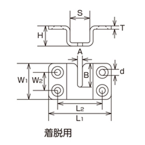 L1：55㎜　　　L2：40㎜　　　W1：32㎜\nW2：16㎜　　　H：18㎜　　　S：18㎜\nA：4.5㎜　　　B：21㎜\nｄ：5.2㎜　　　Ｔ：3㎜